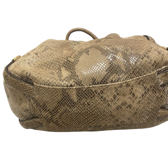Michael Kors Beige Python Effect Leather and Suede Bedford Hobo Purse Tote Bag - Picture 9 of 16